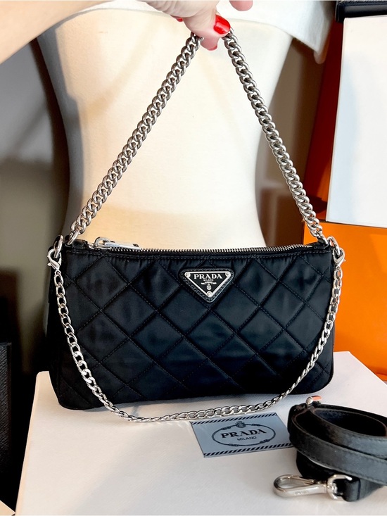 Prada Handbags - PRADA!! Authentic Prada bag! Black Quilted Nylon Bag with Silver Chain! Offers!